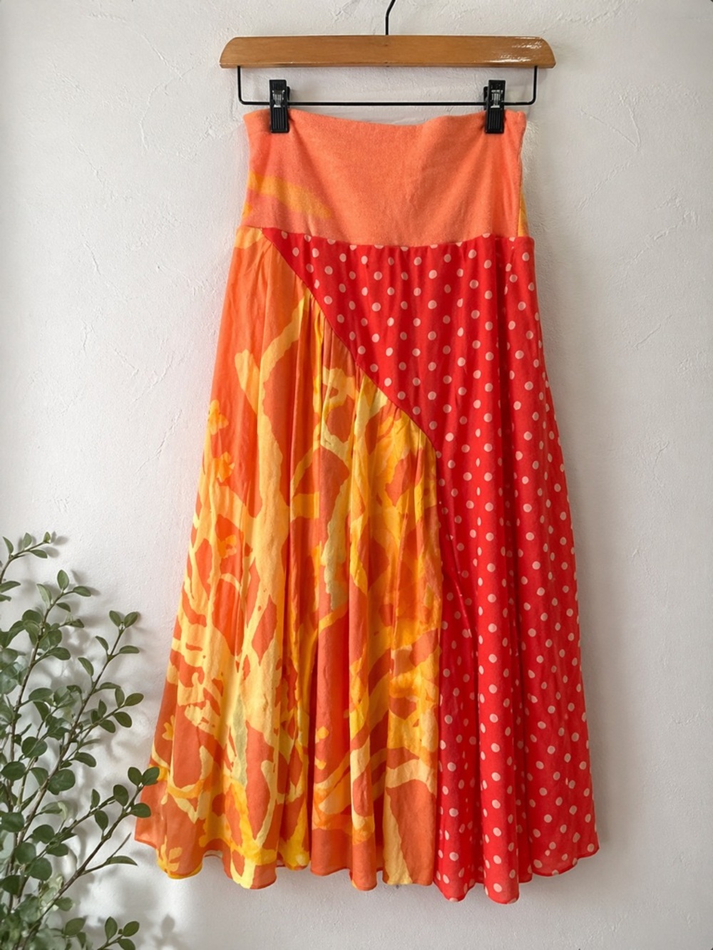 Fuzzi Mesh Midi Skirt Orange Pink Polka Dot Abstract Made in Italy M